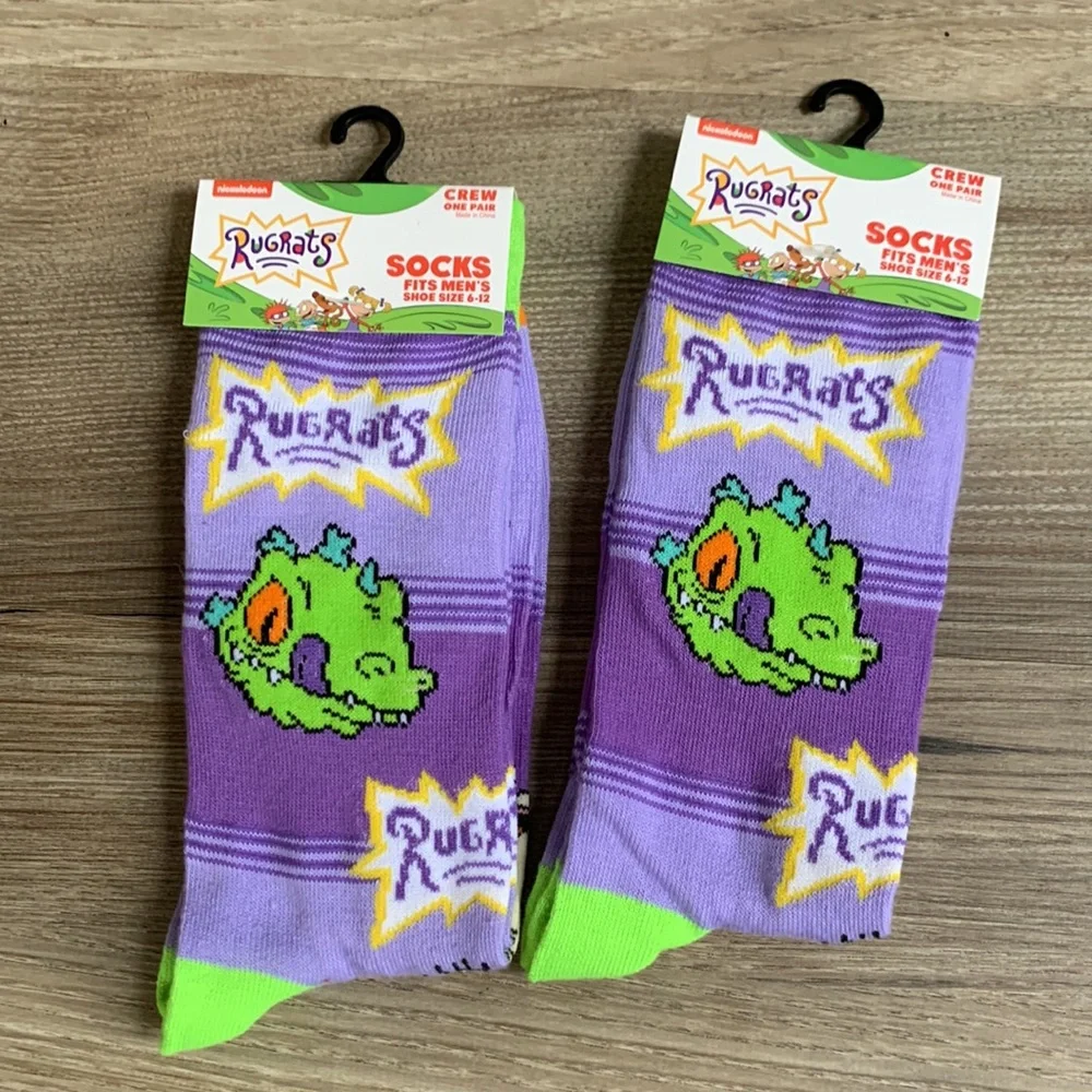 2 Pair RugRats Crew Socks Mens Shoe 6-12 🆕 Rug Rats Unisex Novelty Fun Sock Gift
